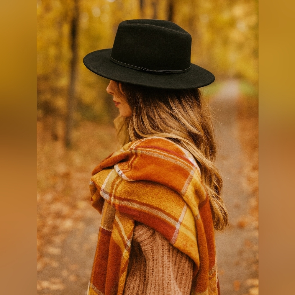 100% Wool Elegant Timeless Classy Chic Black Wide Brim Fedora Fall Winter Hat